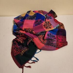 Nittin Handloom Yak Wool Shawl Scarf Multicolored Patchwork Floral Boho Indie